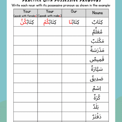 Master Arabic Possessive Pronouns – Singular, Dual & Plural | Arabic Grammar Worksheets