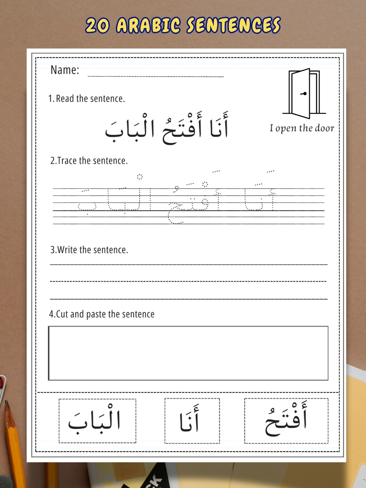 Arabic Sentences Worksheets for Kids – Tracing, Writing, and Cut & Paste Activities