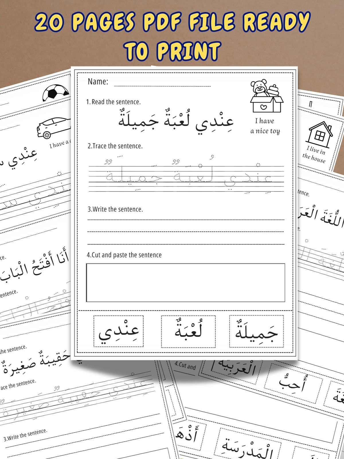 Arabic Sentences Worksheets for Kids – Tracing, Writing, and Cut & Paste Activities
