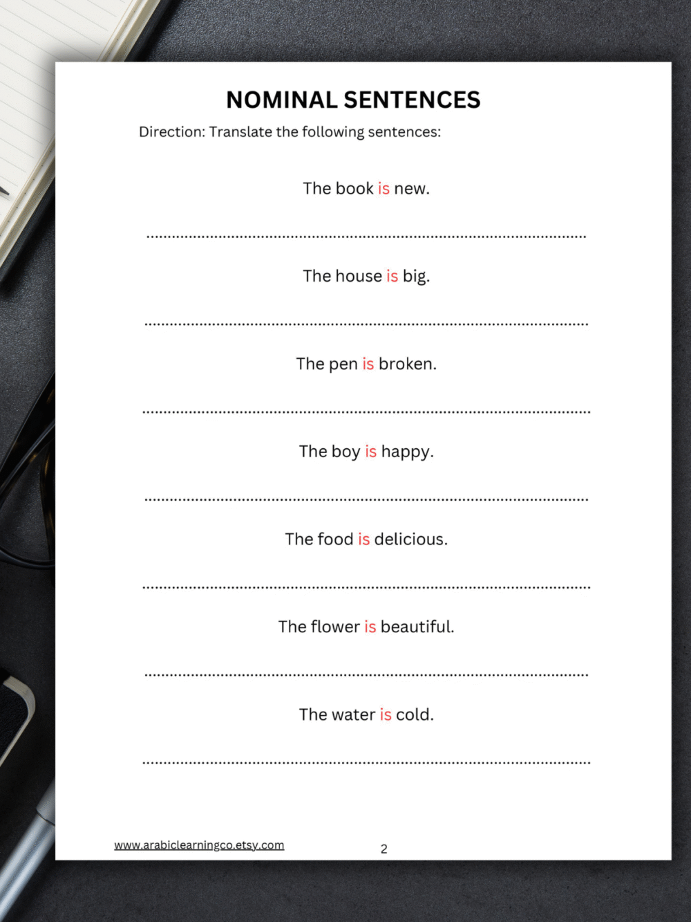 Arabic Grammar Worksheets: Master Nominal Sentences (الجملة الاسمية) with Practice and Answers