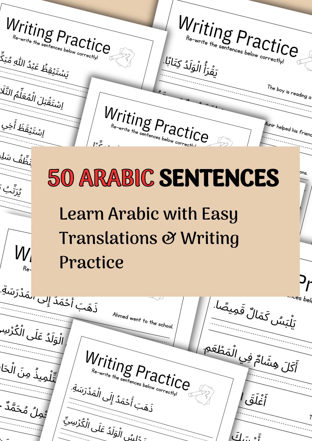 Master Arabic Writing: Sentence Practice Worksheets for Beginners & Language Learners