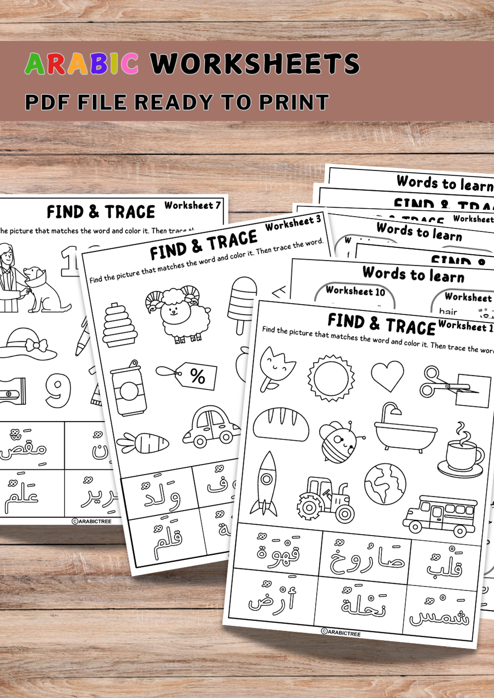 Arabic Word Tracing & Activity Worksheets for Kids (Ages 4–7)